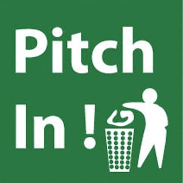 NMC - "Pitch in!", 7" Long x 7" Wide, Rigid Plastic Safety Sign - Square, 0.05" Thick, Use for Restroom, Janitorial & Housekeeping - Top Tool & Supply