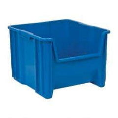 Quantum Storage - 75 Lb. Load Capacity, 17-1/2" Deep, Blue Polyethylene Hopper Stacking Bin - 12-1/2" High x 16-1/2" Wide x 17-1/2" Long - Top Tool & Supply