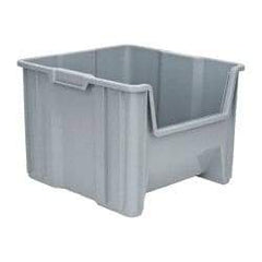 Quantum Storage - 75 Lb. Load Capacity, 17-1/2" Deep, Gray Polyethylene Hopper Stacking Bin - 12-1/2" High x 16-1/2" Wide x 17-1/2" Long - Top Tool & Supply