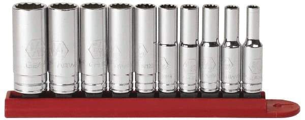 GearWrench - 10 Piece 1/4" Drive Deep Socket Set - 12 Points, 3/16 to 9/16", Inch Measurement Standard - Top Tool & Supply