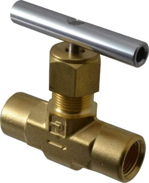 Parker - 3,000 Max psi, 3/8" Pipe, Brass, Inline Instrumentation Needle Valve - FNPT x FNPT End Connections - Top Tool & Supply