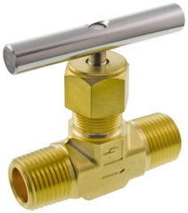 Parker - 3,000 Max psi, 1/2" Pipe, Brass, Inline Instrumentation Needle Valve - MNPT x MNPT End Connections - Top Tool & Supply