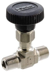 Parker - 5,000 Max psi, 3/8" Pipe, 316 Grade Stainless Steel, Inline Instrumentation Needle Valve - MNPT x MNPT End Connections - Top Tool & Supply