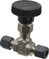 Parker - 5,000 Max psi, 1/4" Pipe, 316 Grade Stainless Steel, Inline Instrumentation Needle Valve - Compression x Compression CPI End Connections - Top Tool & Supply