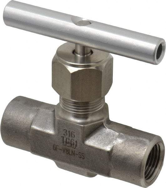 Parker - 5,000 Max psi, 3/8" Pipe, 316 Grade Stainless Steel, Inline Instrumentation Needle Valve - FNPT x FNPT End Connections - Top Tool & Supply