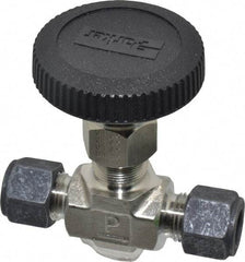 Parker - 5,000 Max psi, 3/8" Pipe, 316 Grade Stainless Steel, Inline Instrumentation Needle Valve - Compression x Compression CPI End Connections - Top Tool & Supply