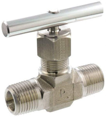 Parker - 5,000 Max psi, 1/2" Pipe, 316 Grade Stainless Steel, Inline Instrumentation Needle Valve - MNPT x MNPT End Connections - Top Tool & Supply