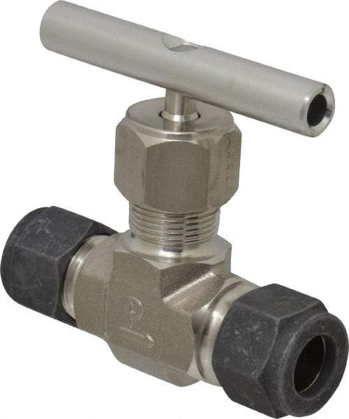 Parker - 5,000 Max psi, 1/2" Pipe, 316 Grade Stainless Steel, Inline Instrumentation Needle Valve - Compression x Compression CPI End Connections - Top Tool & Supply