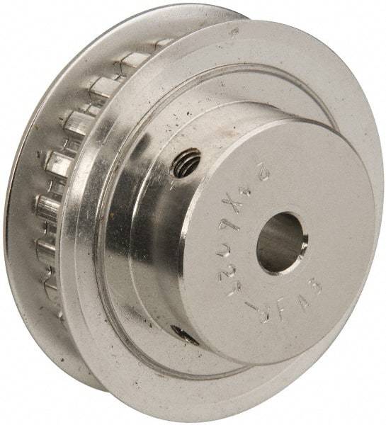 Power Drive - 24 Tooth, 1/4" Inside x 1.508" Outside Diam, Hub & Flange Timing Belt Pulley - 1/4" Belt Width, 1.528" Pitch Diam, 0.438" Face Width, Aluminum - Top Tool & Supply