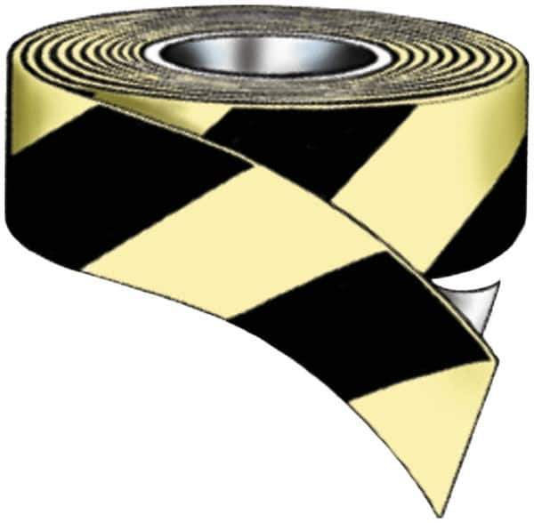 NMC - Glow & Black Striped Vinyl Tape - 1" Wide x 100' Long x 0.02" Thick, General Traffic - Top Tool & Supply