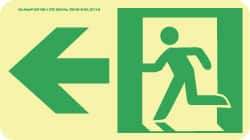 NMC - Left Arrow, Left Side Stick Figure in Doorway (Graphic), Polyester Exit Sign - 8" Wide x 4-1/2" High, Glow-in-the-Dark - Top Tool & Supply