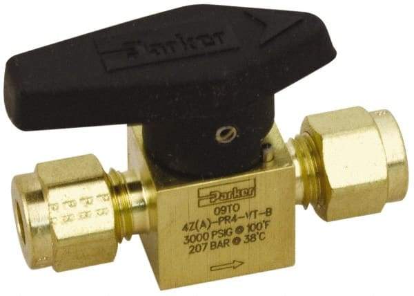 Parker - 1/2" Pipe, 3,000 psi WOG Rating, Brass, Inline, One Way Instrumentation Plug Valve - Wedge Handle, Compression x Compression CPI End Connections, Viton Seal - Top Tool & Supply