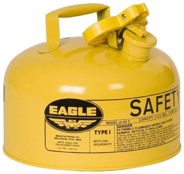 Eagle - 2 Gal Galvanized Steel Type I Safety Can - 9-1/2" High x 11-1/4" Diam, Yellow - Top Tool & Supply