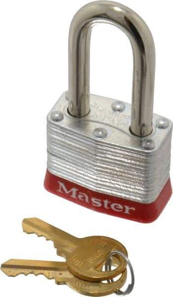 Master Lock - Keyed Alike Retaining Key Conductive Lockout Padlock - 1-1/2" Shackle Clearance, 9/32" Shackle Diam, 1-1/4" Body Height x 1-9/16" Body Width, Red, 4 Pins - Top Tool & Supply