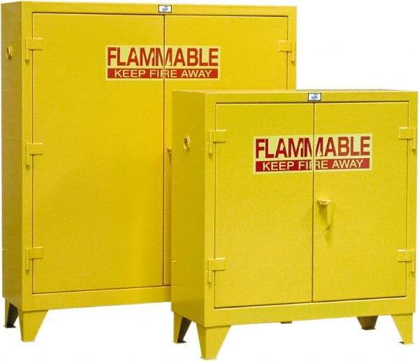 Strong Hold - 2 Door, 2 Shelf, Yellow Steel Standard Safety Cabinet for Flammable and Combustible Liquids - 49" High x 44" Wide x 18" Deep, Self Closing Door, 30 Gal Capacity - Top Tool & Supply