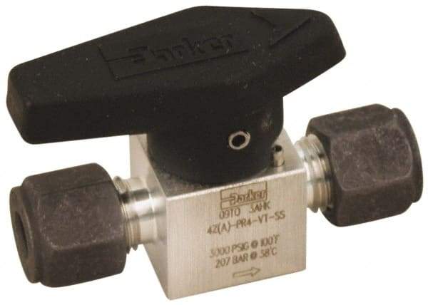 Parker - 1/8" Pipe, 3,000 psi WOG Rating, 316 Stainless Steel, Inline, One Way Instrumentation Plug Valve - Wedge Handle, Compression x Compression CPI End Connections, Viton Seal - Top Tool & Supply