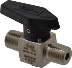 Parker - 1/4" Pipe, 3,000 psi WOG Rating, 316 Stainless Steel, Inline, One Way Instrumentation Plug Valve - Wedge Handle, MNPT x MNPT End Connections, Viton Seal - Top Tool & Supply