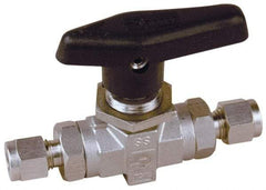 Parker - 1/8" Pipe, Stainless Steel, Inline, Two Way Flow, Instrumentation Ball Valve - 6,000 psi WOG Rating, Wedge Handle, PTFE Seal, PTFE Seat - Top Tool & Supply