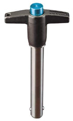 Jergens - 3/16" Diam, 1-1/2" Usable Length, T Handle, Push Button Quick Release Pin - 3" Overall Length, Grade 17-4 Stainless Steel, Passivated Finish - Top Tool & Supply