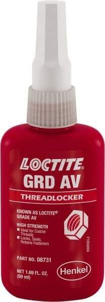 Loctite - 50 mL, Red, High Strength Liquid Threadlocker - 24 hr Full Cure Time - Top Tool & Supply