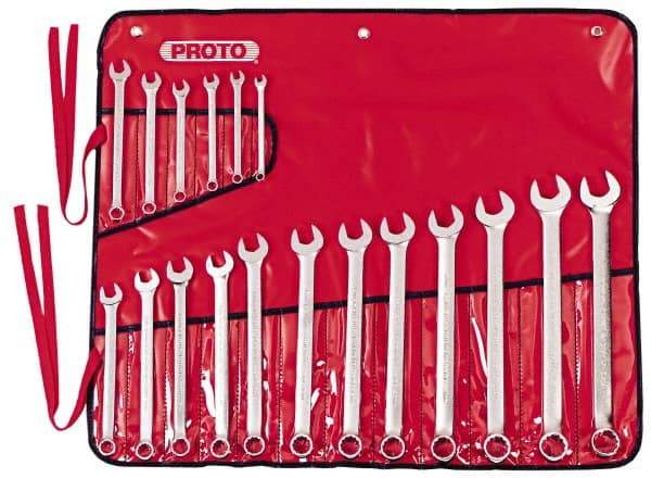 Proto - 18 Piece, 7mm to 24mm, Combination Wrench Set - Metric Measurement Standard, Satin Finish, Comes in Canvas Roll - Top Tool & Supply