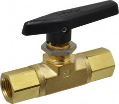 Parker - 1/2" Pipe, FNPT x FNPT End Connections, Brass, Inline, Two Way Flow, Instrumentation Ball Valve - 3,000 psi WOG Rating, Wedge Handle, PTFE Seal, PTFE Seat - Top Tool & Supply