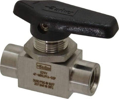 Parker - 1/4" Pipe, FNPT x FNPT End Connections, Stainless Steel, Inline, Two Way Flow, Instrumentation Ball Valve - 3,000 psi WOG Rating, Wedge Handle, PFA Seat - Top Tool & Supply