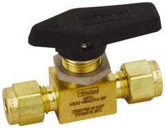 Parker - 3/8" Pipe, Compression x Compression CPI End Connections, Brass, Inline, Two Way Flow, Instrumentation Ball Valve - 3,000 psi WOG Rating, Wedge Handle, PFA Seat - Top Tool & Supply