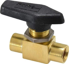 Parker - 1/8" Pipe, FNPT x FNPT End Connections, Brass, Inline, Two Way Flow, Instrumentation Ball Valve - 2,500 psi WOG Rating, Wedge Handle, PFA Seat - Top Tool & Supply