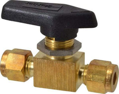 Parker - 1/4" Pipe, Brass, Inline, Two Way Flow, Instrumentation Ball Valve - 2,500 psi WOG Rating, Wedge Handle, PFA Seat - Top Tool & Supply