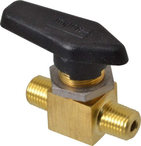 Parker - 1/4" Pipe, MNPT x MNPT End Connections, Brass, Inline, Two Way Flow, Instrumentation Ball Valve - 3,000 psi WOG Rating, Wedge Handle, PFA Seat - Top Tool & Supply