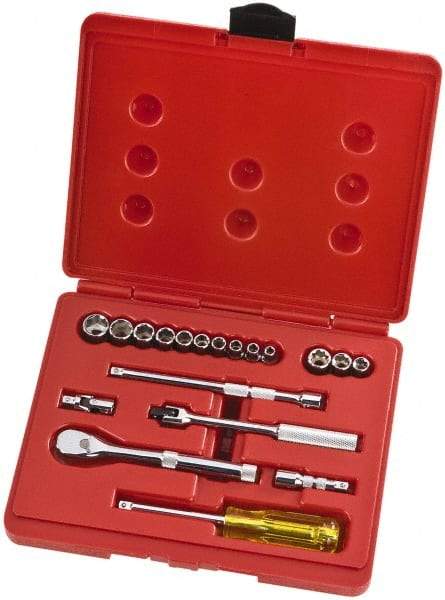 Proto - 19 Piece 1/4" Drive Full Polish Finish Socket Set - 6 Points, 3/16" to 3/8" Range, Inch Measurement Standard - Top Tool & Supply