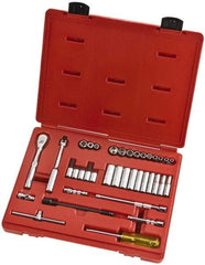 Proto - 37 Piece 1/4" Drive Full Polish Finish Deep Well Socket Set - 6, 8 Points, 3/16" to 9/16" Range, Inch Measurement Standard - Top Tool & Supply