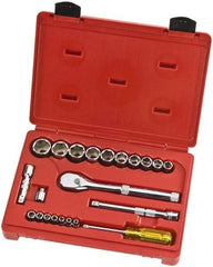 Proto - 22 Piece 1/4" & 3/8" Drive Full Polish Finish Socket Set - 6 Points, 3/16" to 1" Range, Inch Measurement Standard - Top Tool & Supply