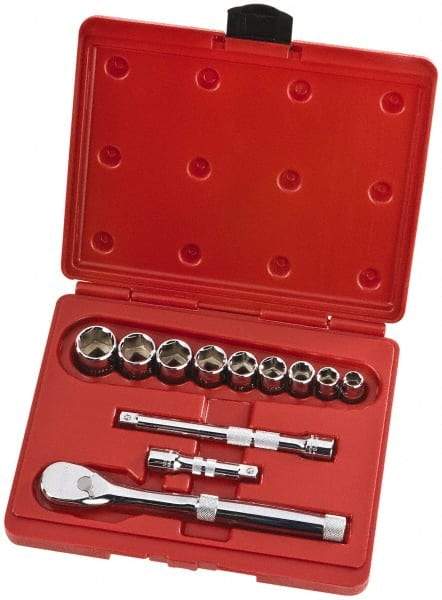 Proto - 12 Piece 3/8" Drive Full Polish Finish Socket Set - 6 Points, 1/4" to 3/4" Range, Inch Measurement Standard - Top Tool & Supply