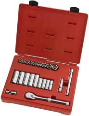 Proto - 22 Piece 3/8" Drive Full Polish Finish Deep Well Socket Set - 6 Points, 1/4" to 3/4" Range, Inch Measurement Standard - Top Tool & Supply