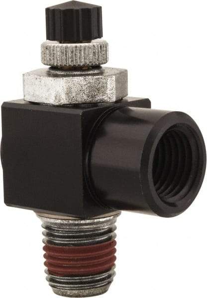 ARO/Ingersoll-Rand - 1/4" Male NPT x 1/4" Female NPT Right Angle Flow Control Valve - 0 to 150 psi & Brass Material - Top Tool & Supply