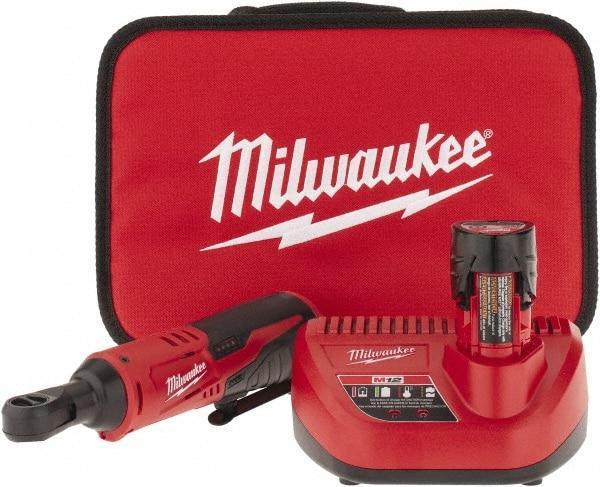 Milwaukee Tool - 3/8" Drive 12 Volt Inline Cordless Impact Wrench & Ratchet - 250 RPM, 35 Ft/Lb Torque, 1 Lithium-Ion Battery Included - Top Tool & Supply