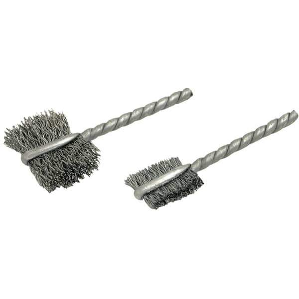 Brush Research Mfg. - 7/8" Diam Flat Steel Tube Brush - 0.008" Filament Diam, 5/8" Brush Length, 2-1/4" OAL, Steel Shank - Top Tool & Supply