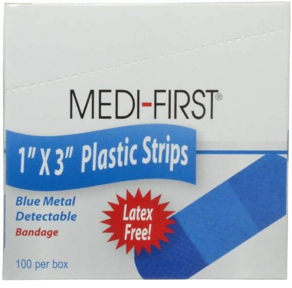 Medique - 3" Long x 1" Wide, General Purpose Self-Adhesive Bandage - Blue, Plastic Bandage, Metal Detectable - Top Tool & Supply