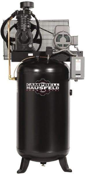 Campbell Hausfeld - 5 hp, 80 Gal Stationary Electric Vertical Air Compressor - Three Phase, 175 Max psi, 16.6 CFM, 208-230/460 Volt - Top Tool & Supply