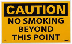 NMC - Accident Prevention Label, Header: CAUTION - Legend: Caution - No Smoking Beyond This Point, English, Black & Yellow, 5" Long x 3" High, Sign Muscle Finish - Top Tool & Supply