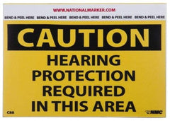 NMC - Accident Prevention Label, Header: CAUTION - Legend: Caution - Hearing Protection Required in This Area, English, Black & Yellow, 5" Long x 3" High, Sign Muscle Finish - Top Tool & Supply