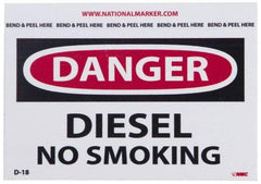 NMC - Accident Prevention Label, Header: DANGER - Legend: Danger - Diesel - No Smoking, English, Red, Black & White, 5" Long x 3" High, Sign Muscle Finish - Top Tool & Supply