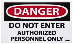 NMC - Security & Admittance Label, Header: DANGER - Legend: Danger - Do Not Enter - Authorized Personnel Only, English, Red, Black & White, 5" Long x 3" High, Sign Muscle Finish - Top Tool & Supply