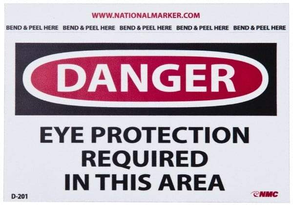 NMC - Accident Prevention Label, Header: DANGER - Legend: Danger - Eye Protection Required in This Area, English, Red, Black & White, 5" Long x 3" High, Sign Muscle Finish - Top Tool & Supply