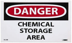 NMC - Hazardous Materials Label, Header: DANGER - Legend: Danger - Chemical Storage Area, English, Red, Black & White, 5" Long x 3" High, Sign Muscle Finish - Top Tool & Supply