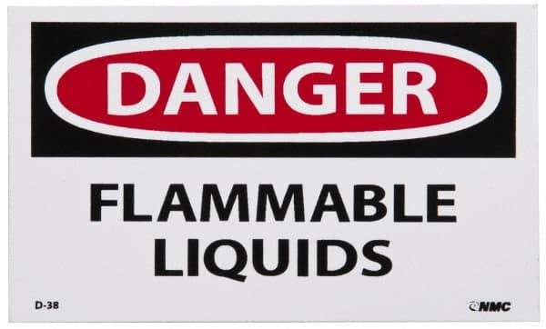 NMC - Hazardous Materials Label, Header: DANGER - Legend: Danger - Flammable Liquids, English, Red, Black & White, 5" Long x 3" High, Sign Muscle Finish - Top Tool & Supply