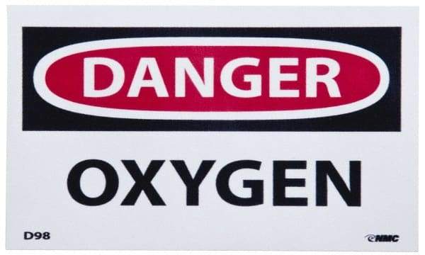 NMC - Hazardous Materials Label, Header: DANGER - Legend: Danger - Oxygen, English, Red, Black & White, 5" Long x 3" High, Sign Muscle Finish - Top Tool & Supply