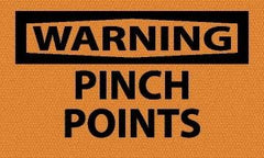 NMC - Accident Prevention Label, Header: WARNING - Legend: Warning - Pinch Points, English, Black & Orange, 5" Long x 3" High, Sign Muscle Finish - Top Tool & Supply